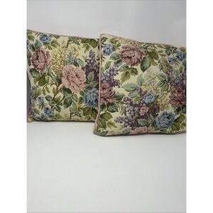2 Vintage Tapestry Rose Floral Decorative Pillows Cottage Grandma Core 16 X 16